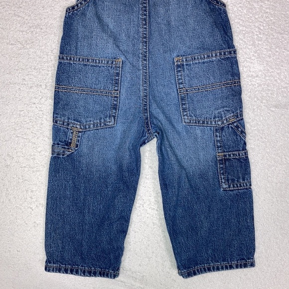 Oshkosh 12m denim blue jean overalls red white blue canvas straps - Picture 5 of 8